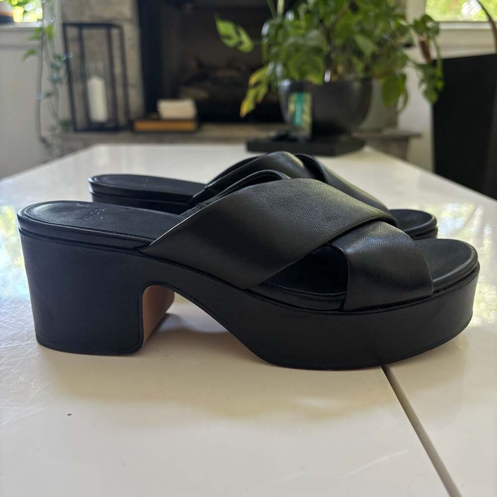 Vince Black Leather Crisscross Platform Slide Sandals Size 6M